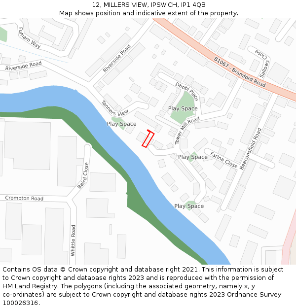 12, MILLERS VIEW, IPSWICH, IP1 4QB: Location map and indicative extent of plot