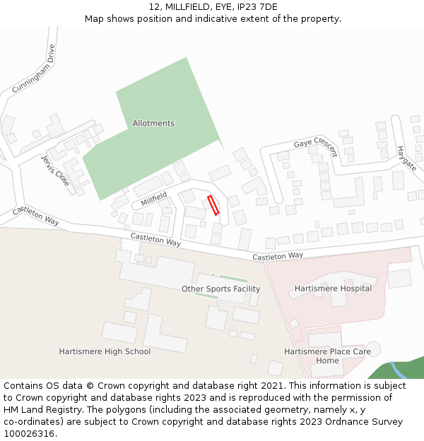 12, MILLFIELD, EYE, IP23 7DE: Location map and indicative extent of plot