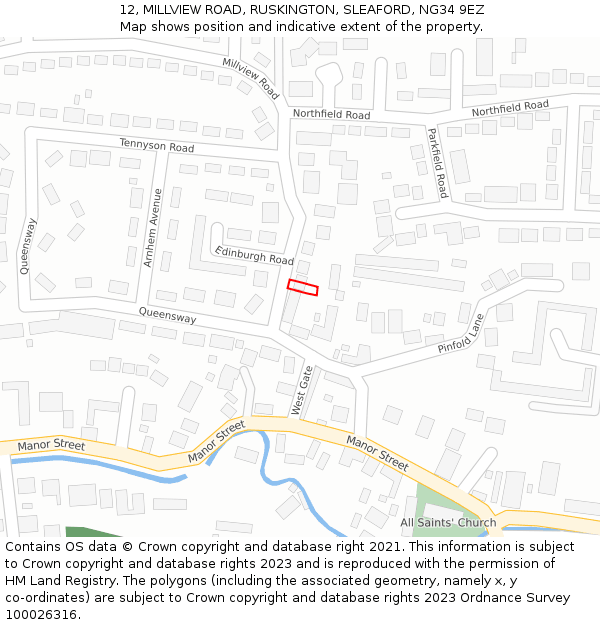 12, MILLVIEW ROAD, RUSKINGTON, SLEAFORD, NG34 9EZ: Location map and indicative extent of plot