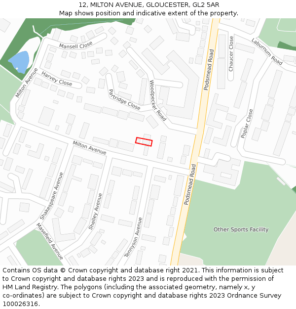 12, MILTON AVENUE, GLOUCESTER, GL2 5AR: Location map and indicative extent of plot