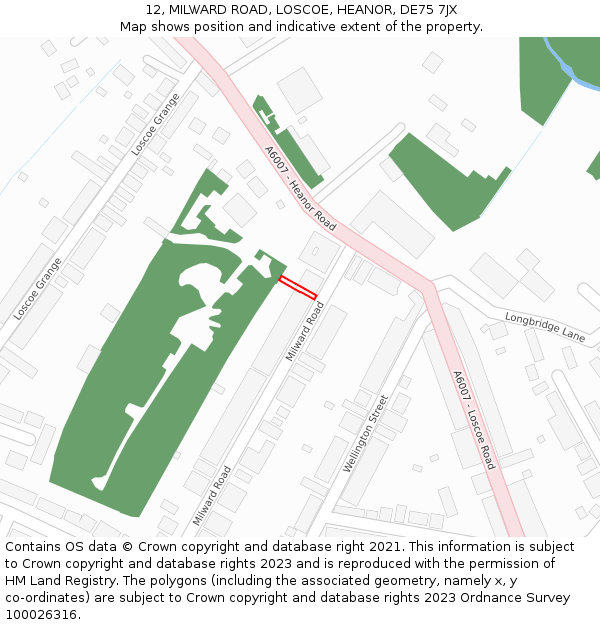 12, MILWARD ROAD, LOSCOE, HEANOR, DE75 7JX: Location map and indicative extent of plot