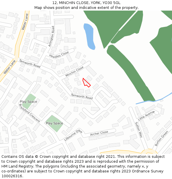 12, MINCHIN CLOSE, YORK, YO30 5GL: Location map and indicative extent of plot