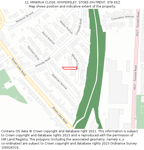 12, MINERVA CLOSE, KNYPERSLEY, STOKE-ON-TRENT, ST8 6SZ: Location map and indicative extent of plot