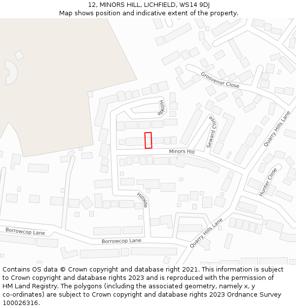 12, MINORS HILL, LICHFIELD, WS14 9DJ: Location map and indicative extent of plot