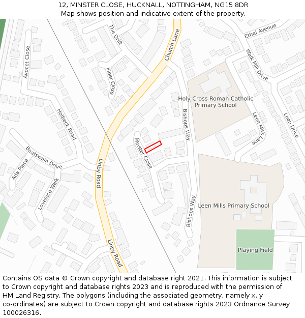 12, MINSTER CLOSE, HUCKNALL, NOTTINGHAM, NG15 8DR: Location map and indicative extent of plot