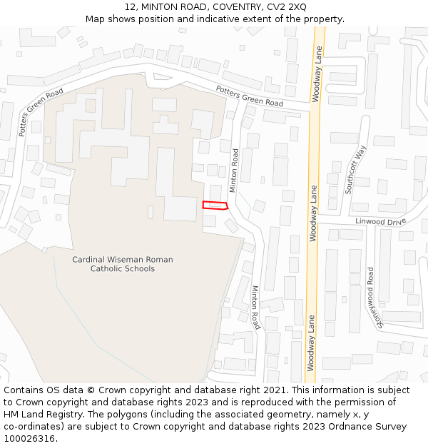 12, MINTON ROAD, COVENTRY, CV2 2XQ: Location map and indicative extent of plot