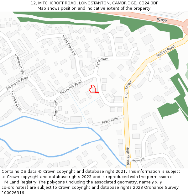 12, MITCHCROFT ROAD, LONGSTANTON, CAMBRIDGE, CB24 3BF: Location map and indicative extent of plot