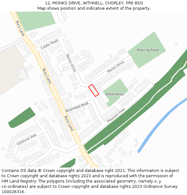 12, MONKS DRIVE, WITHNELL, CHORLEY, PR6 8SG: Location map and indicative extent of plot