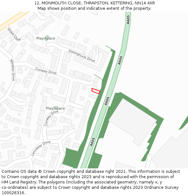 12, MONMOUTH CLOSE, THRAPSTON, KETTERING, NN14 4XR: Location map and indicative extent of plot