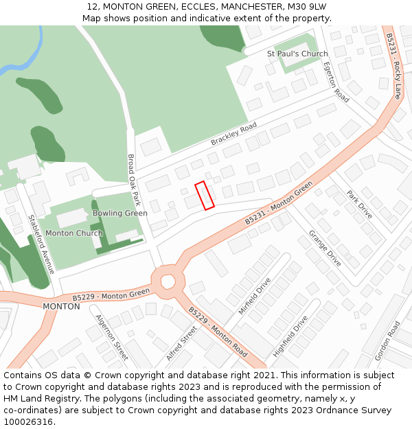 12, MONTON GREEN, ECCLES, MANCHESTER, M30 9LW: Location map and indicative extent of plot