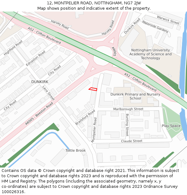 12, MONTPELIER ROAD, NOTTINGHAM, NG7 2JW: Location map and indicative extent of plot