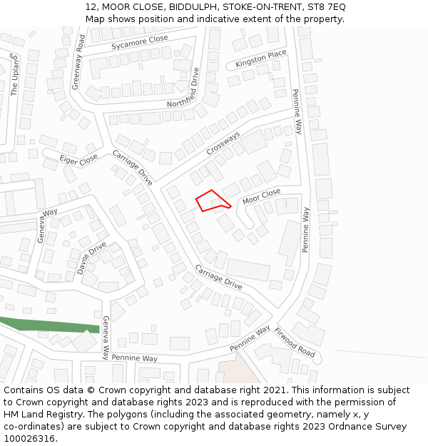 12, MOOR CLOSE, BIDDULPH, STOKE-ON-TRENT, ST8 7EQ: Location map and indicative extent of plot