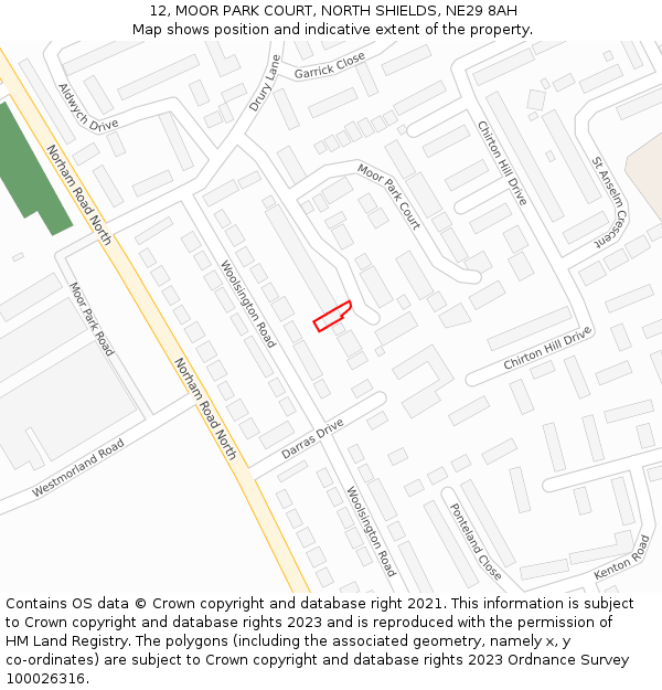 12, MOOR PARK COURT, NORTH SHIELDS, NE29 8AH: Location map and indicative extent of plot