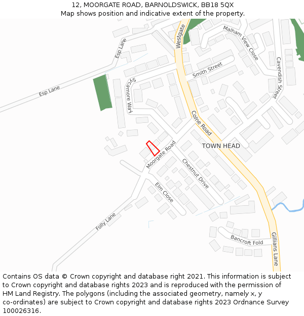 12, MOORGATE ROAD, BARNOLDSWICK, BB18 5QX: Location map and indicative extent of plot