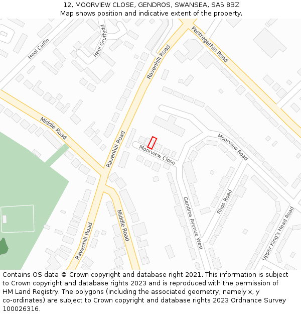 12, MOORVIEW CLOSE, GENDROS, SWANSEA, SA5 8BZ: Location map and indicative extent of plot