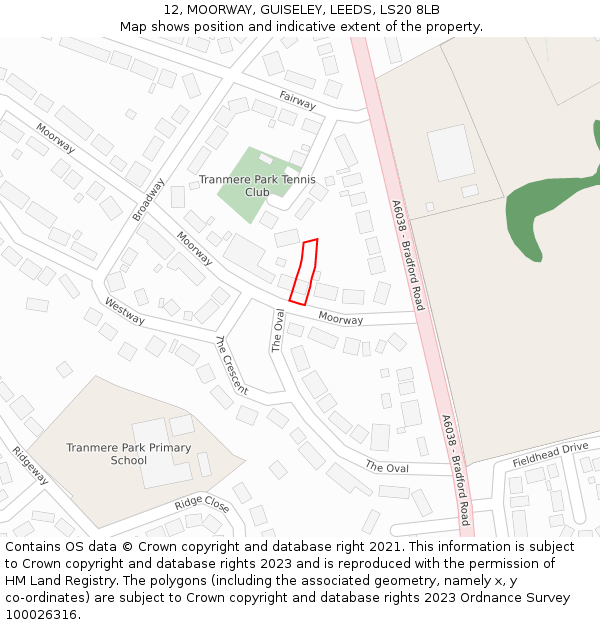 12, MOORWAY, GUISELEY, LEEDS, LS20 8LB: Location map and indicative extent of plot