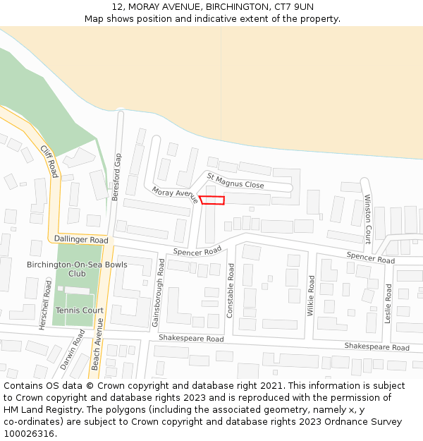 12, MORAY AVENUE, BIRCHINGTON, CT7 9UN: Location map and indicative extent of plot