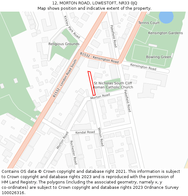 12, MORTON ROAD, LOWESTOFT, NR33 0JQ: Location map and indicative extent of plot