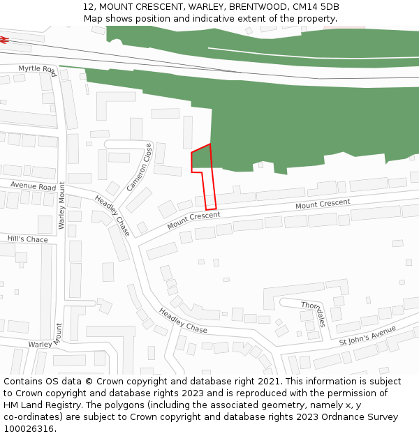 12, MOUNT CRESCENT, WARLEY, BRENTWOOD, CM14 5DB: Location map and indicative extent of plot