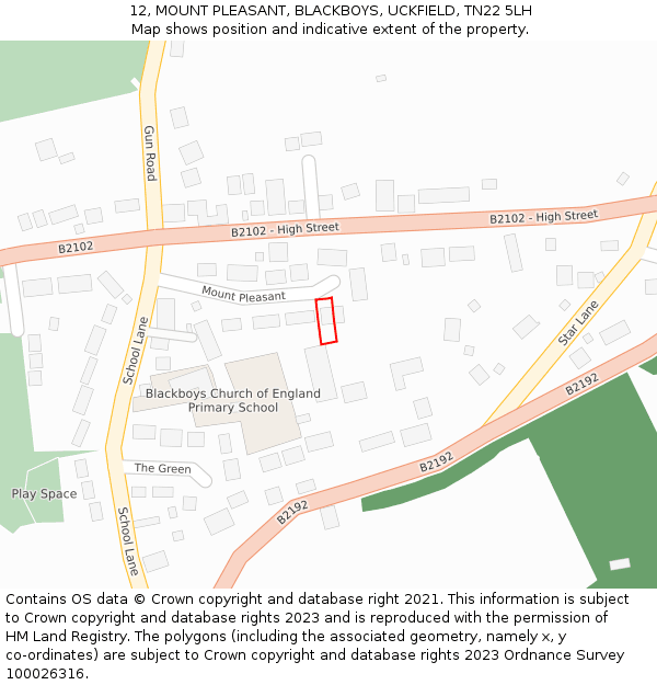 12, MOUNT PLEASANT, BLACKBOYS, UCKFIELD, TN22 5LH: Location map and indicative extent of plot