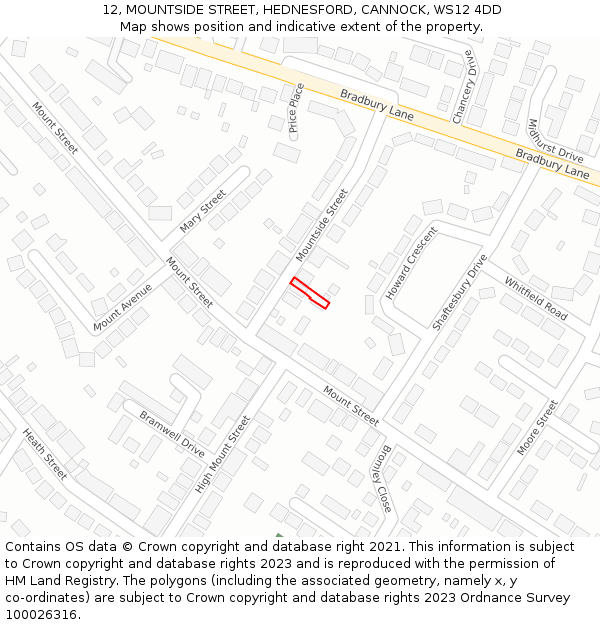 12, MOUNTSIDE STREET, HEDNESFORD, CANNOCK, WS12 4DD: Location map and indicative extent of plot