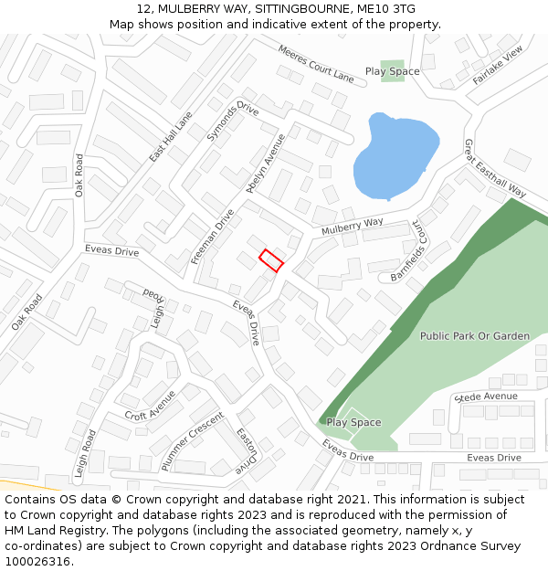 12, MULBERRY WAY, SITTINGBOURNE, ME10 3TG: Location map and indicative extent of plot