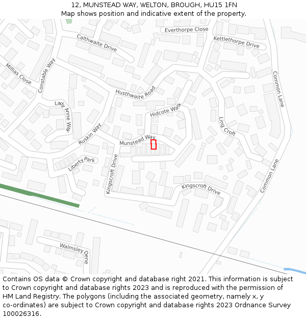 12, MUNSTEAD WAY, WELTON, BROUGH, HU15 1FN: Location map and indicative extent of plot