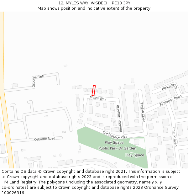 12, MYLES WAY, WISBECH, PE13 3PY: Location map and indicative extent of plot