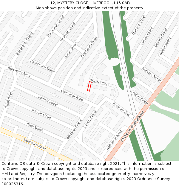 12, MYSTERY CLOSE, LIVERPOOL, L15 0AB: Location map and indicative extent of plot