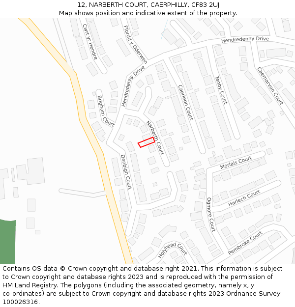 12, NARBERTH COURT, CAERPHILLY, CF83 2UJ: Location map and indicative extent of plot