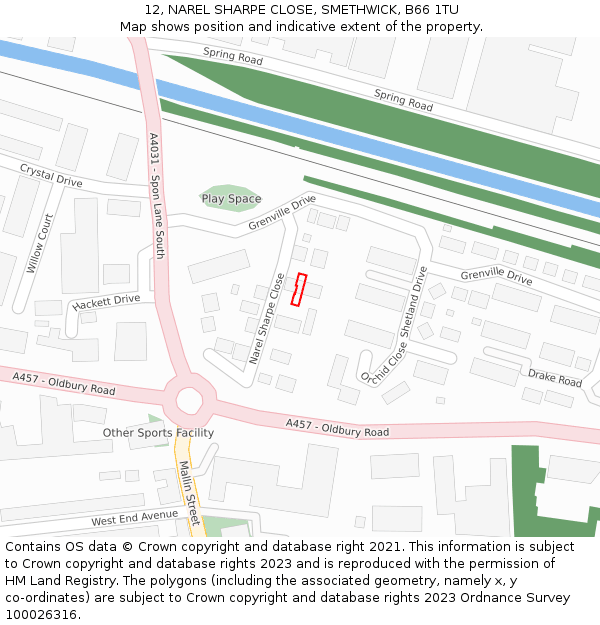 12, NAREL SHARPE CLOSE, SMETHWICK, B66 1TU: Location map and indicative extent of plot