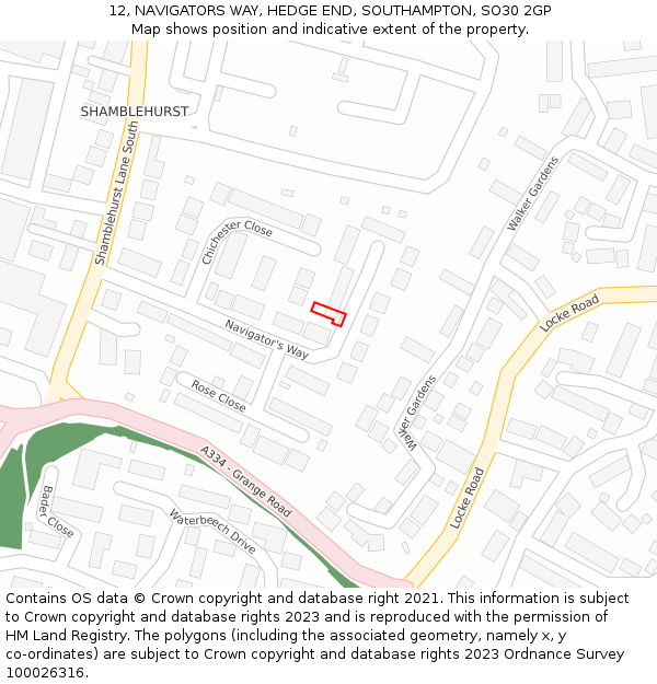 12, NAVIGATORS WAY, HEDGE END, SOUTHAMPTON, SO30 2GP: Location map and indicative extent of plot