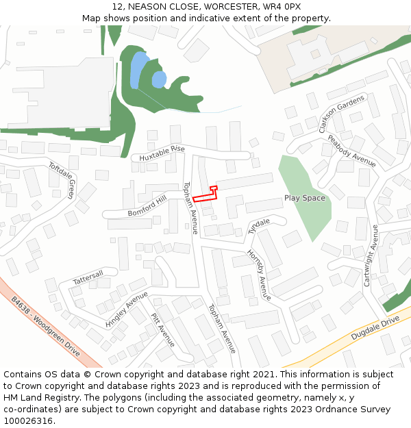 12, NEASON CLOSE, WORCESTER, WR4 0PX: Location map and indicative extent of plot
