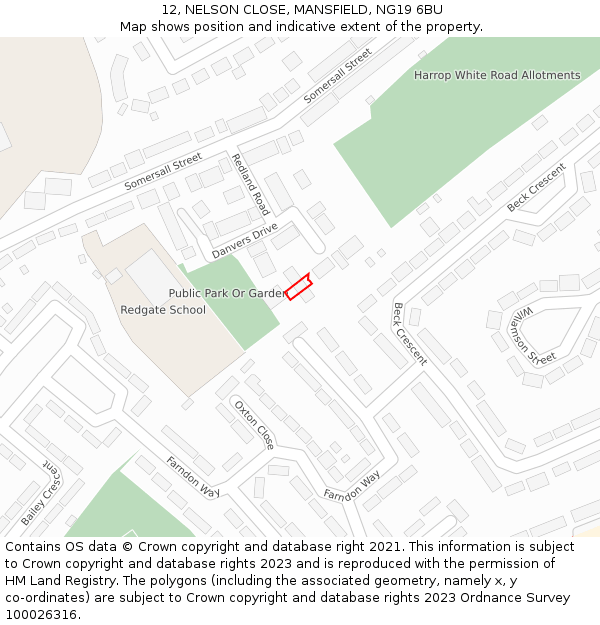 12, NELSON CLOSE, MANSFIELD, NG19 6BU: Location map and indicative extent of plot