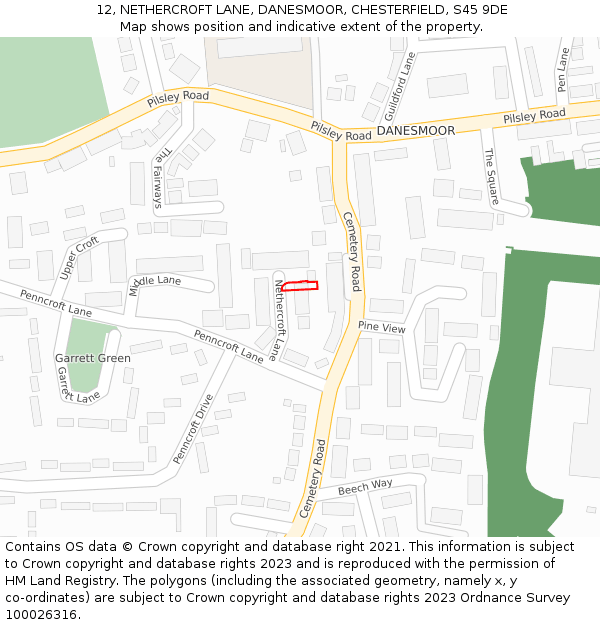 12, NETHERCROFT LANE, DANESMOOR, CHESTERFIELD, S45 9DE: Location map and indicative extent of plot