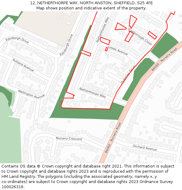 12, NETHERTHORPE WAY, NORTH ANSTON, SHEFFIELD, S25 4FE: Location map and indicative extent of plot