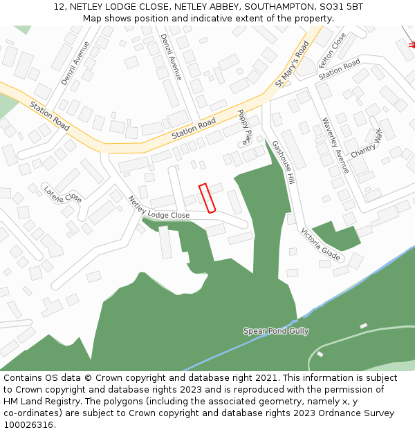 12, NETLEY LODGE CLOSE, NETLEY ABBEY, SOUTHAMPTON, SO31 5BT: Location map and indicative extent of plot