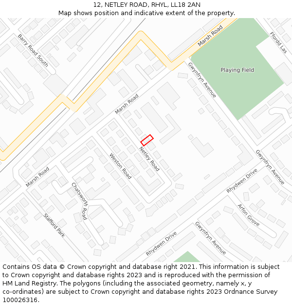 12, NETLEY ROAD, RHYL, LL18 2AN: Location map and indicative extent of plot