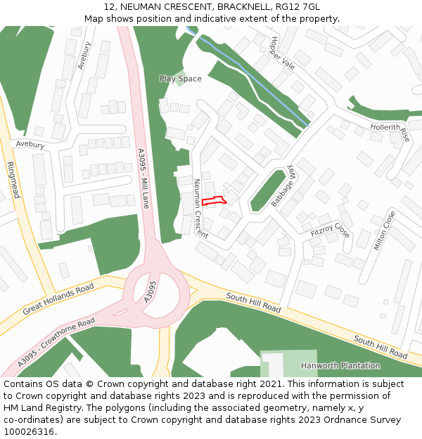 12, NEUMAN CRESCENT, BRACKNELL, RG12 7GL: Location map and indicative extent of plot