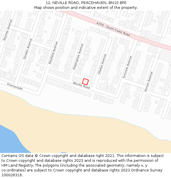 12, NEVILLE ROAD, PEACEHAVEN, BN10 8PE: Location map and indicative extent of plot