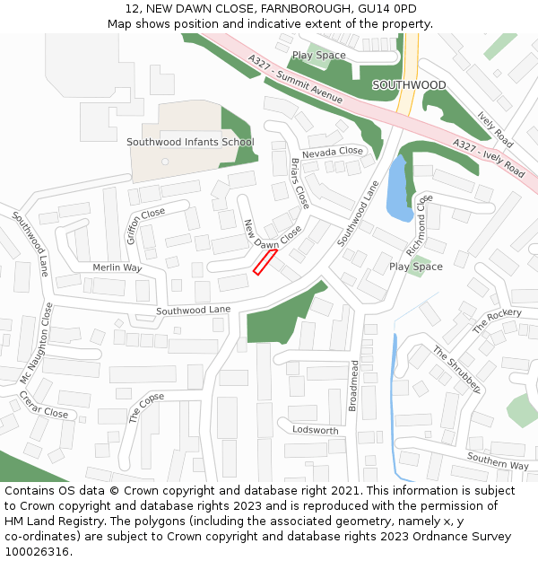 12, NEW DAWN CLOSE, FARNBOROUGH, GU14 0PD: Location map and indicative extent of plot