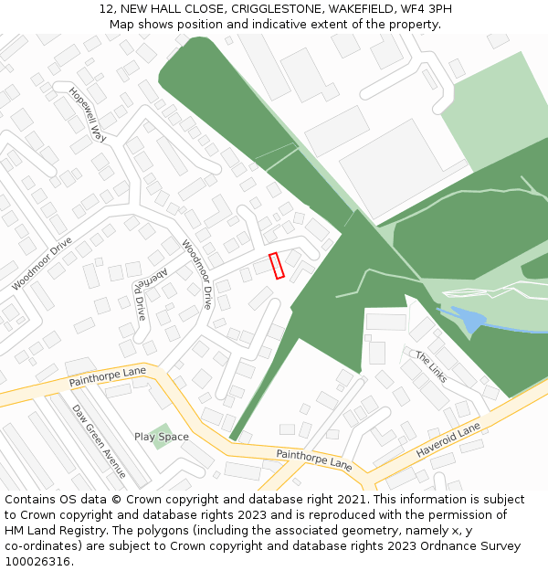 12, NEW HALL CLOSE, CRIGGLESTONE, WAKEFIELD, WF4 3PH: Location map and indicative extent of plot