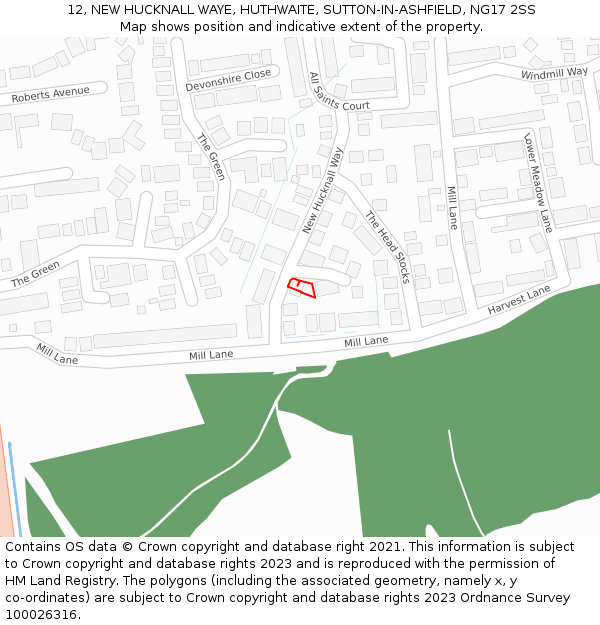 12, NEW HUCKNALL WAYE, HUTHWAITE, SUTTON-IN-ASHFIELD, NG17 2SS: Location map and indicative extent of plot