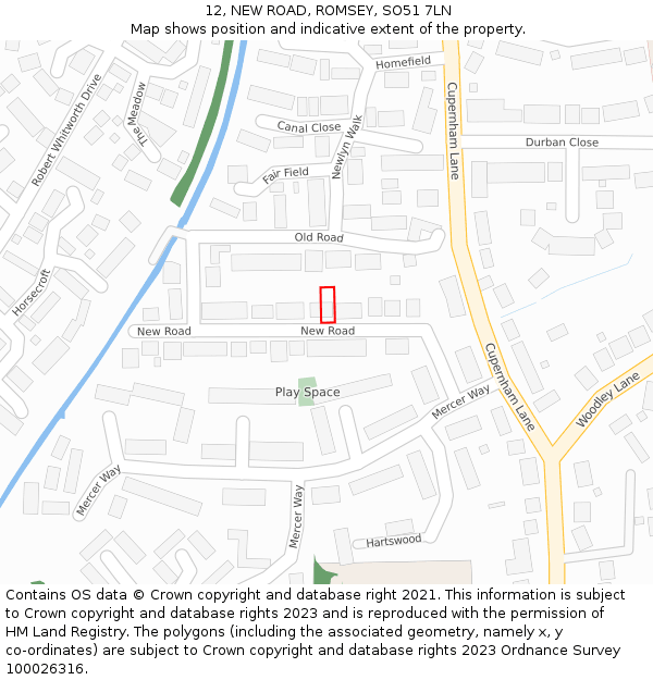 12, NEW ROAD, ROMSEY, SO51 7LN: Location map and indicative extent of plot