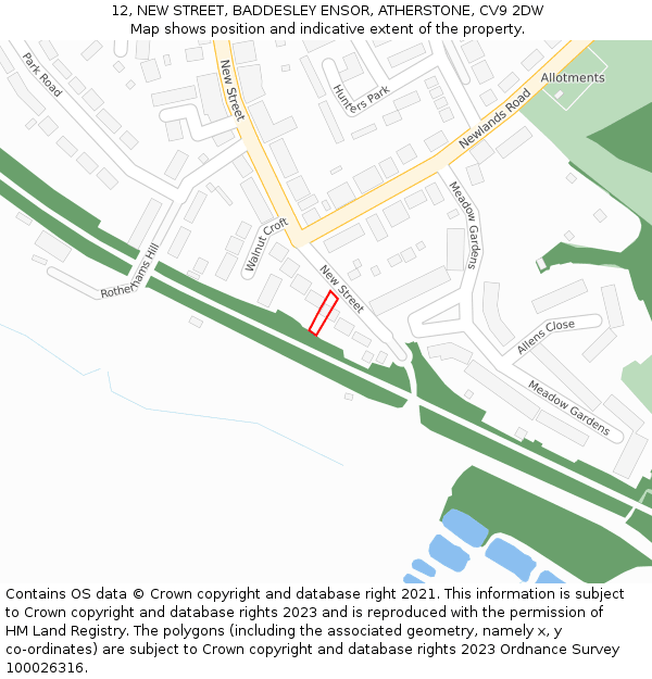 12, NEW STREET, BADDESLEY ENSOR, ATHERSTONE, CV9 2DW: Location map and indicative extent of plot