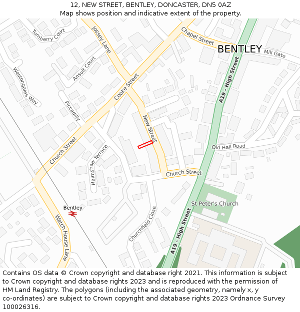 12, NEW STREET, BENTLEY, DONCASTER, DN5 0AZ: Location map and indicative extent of plot