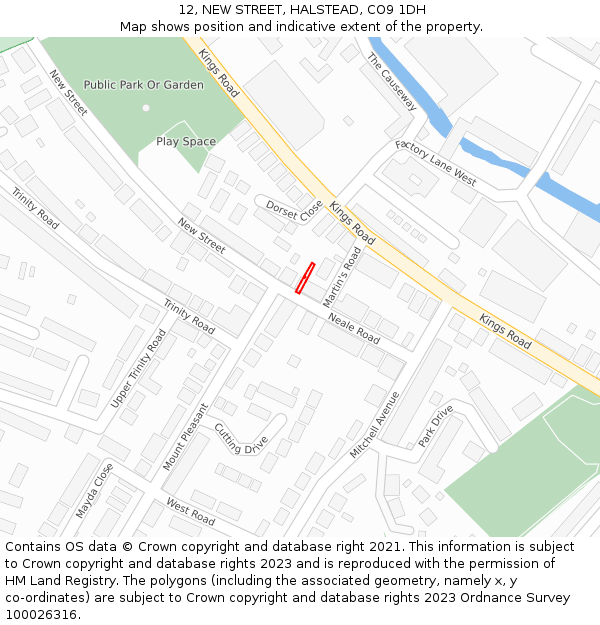 12, NEW STREET, HALSTEAD, CO9 1DH: Location map and indicative extent of plot