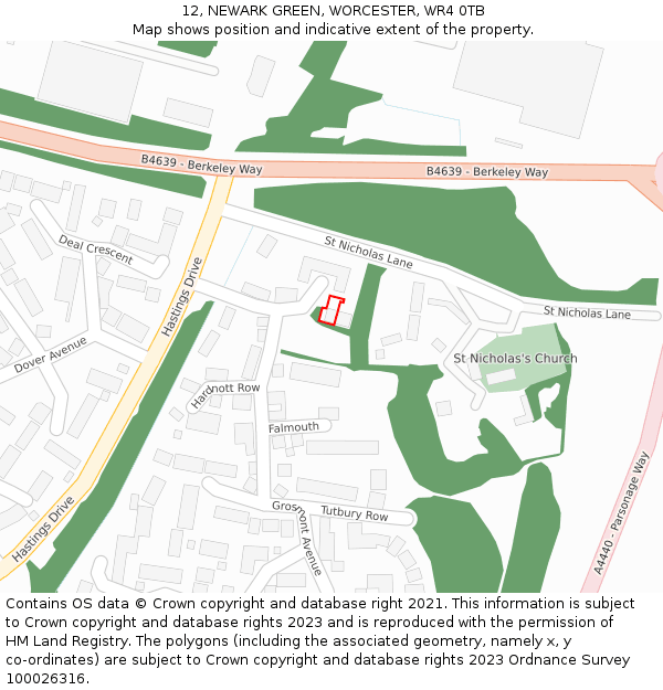 12, NEWARK GREEN, WORCESTER, WR4 0TB: Location map and indicative extent of plot