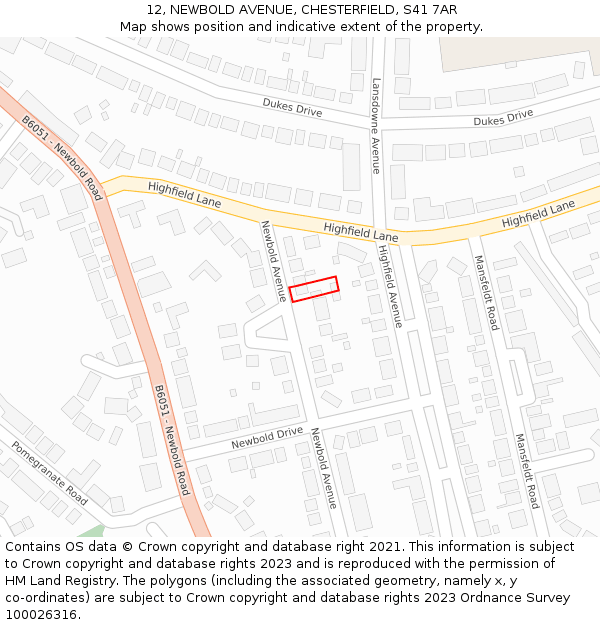 12, NEWBOLD AVENUE, CHESTERFIELD, S41 7AR: Location map and indicative extent of plot