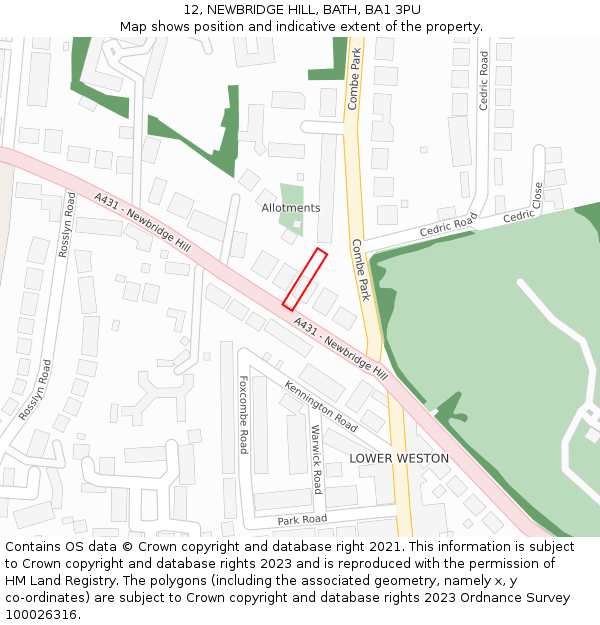 12, NEWBRIDGE HILL, BATH, BA1 3PU: Location map and indicative extent of plot